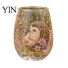 Liberty Bell Themed Glass Cup, Egg Shape Clear Lead-Free Crystal Enamel Painted Golden Rim Large Capacity Wine Vintage Drinking Tumbler, Glassware for