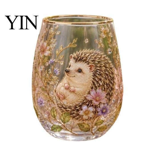 Liberty Bell Themed Glass Cup, Egg Shape Clear Lead-Free Crystal Enamel Painted Golden Rim Large Capacity Wine Vintage Drinking Tumbler, Glassware for