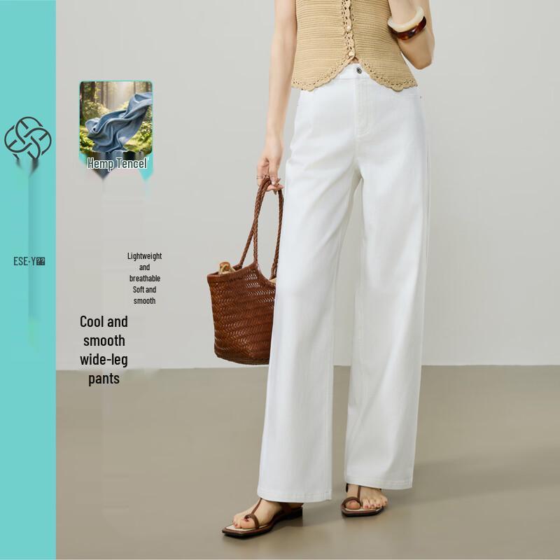 ESE-Y Women s Cooling Hemp Tencel Straight Wide-Leg Jeans 26S