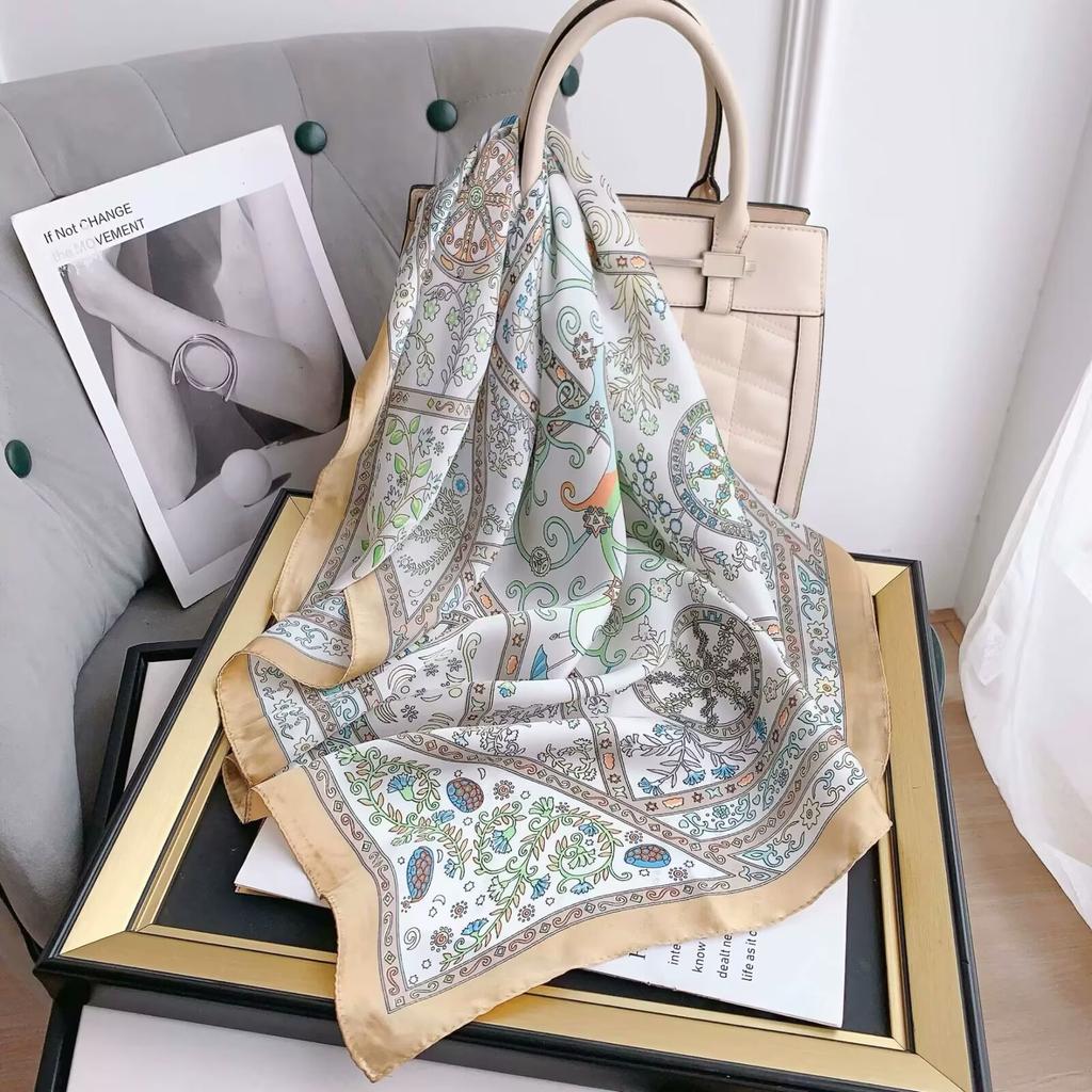New Fashionable Korean Style Silk Square Scarf Women Satin Print Hairband Necktie Hair Accessory Headscarf Versatile Wrap Scarf