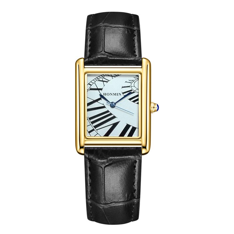 HONMIN Luxury Style Roman Dial Tank Ultra-Thin Rectangular Elegant Men's Quartz WaterProof Watch