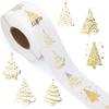 Gold Foil Design Christmas Stickers Roll Self-Adhesive Label Decals  Holiday Envelope