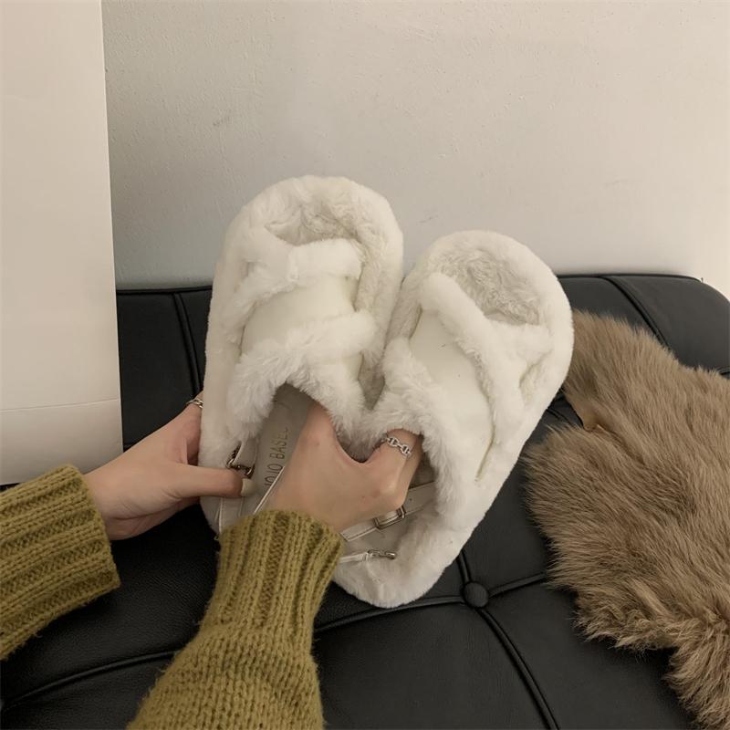 2025 NEW Thick Bottom Slippers Women's Autumn Winter New Style Warmth Cross   Leisure Rubber Bottom Ladies Slippers