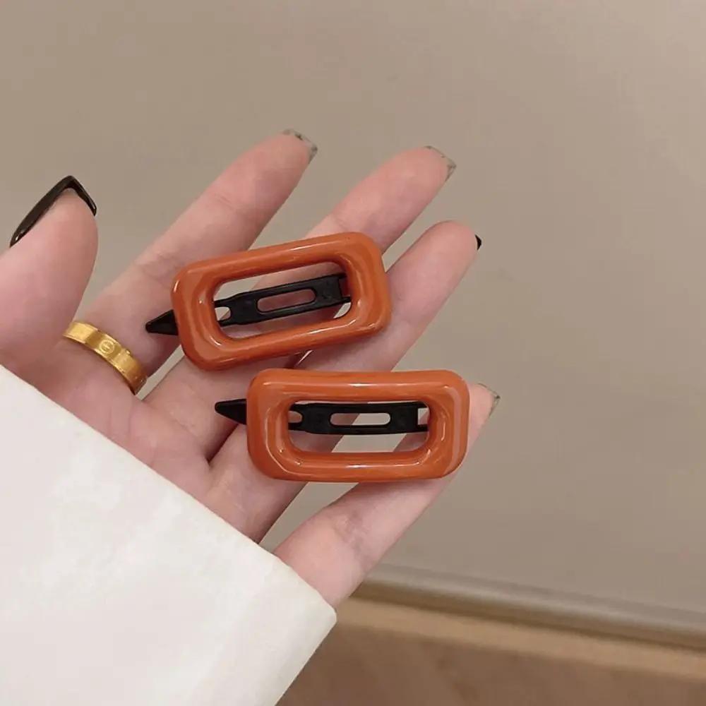 2 Pcs Korean Style Hair Clips, Minimalist Design All-Match Lightweight Morandi Color Square Barrettes for Women, Hair Accessorie