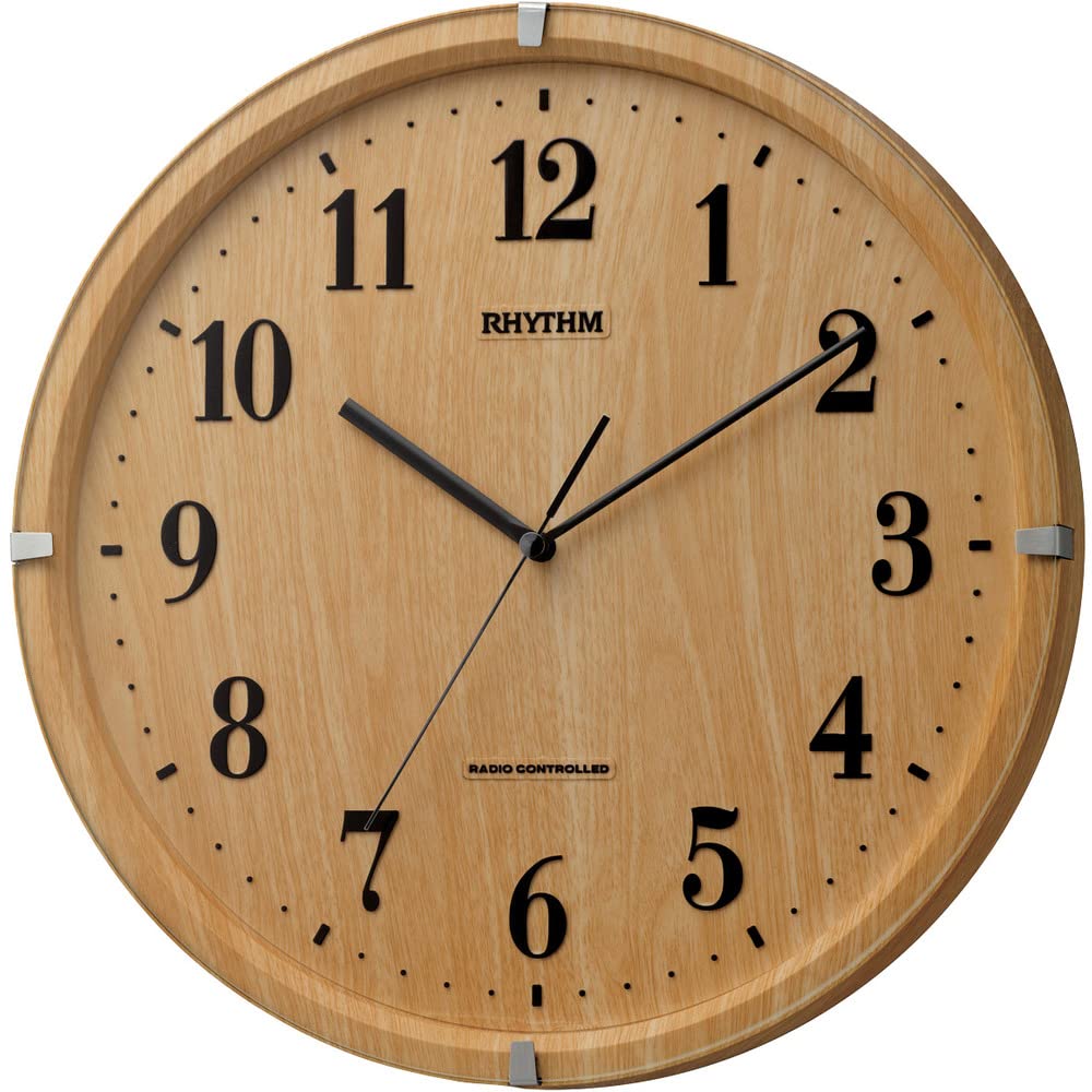 RHYTHM Radio-Controlled Analog Wall Clock with Continuous Second Hand, Brown, 32.9x4.7cm, Lively Alice Design, 8MY501SR07