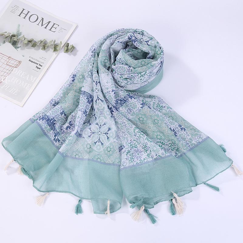 Sciarpa Boho da donna, leggera, con stampa floreale, scialle con frange, moda autunno inverno