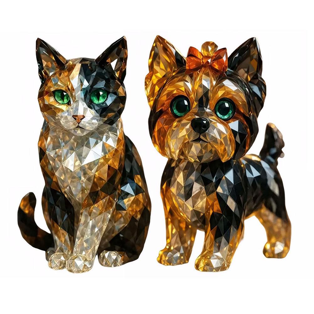 Creative Fake Crystal Animal Sculptures Cat/Dog Figurines Resin Animal Artwork Sculpture Home Office Desktop Decoration Ornament