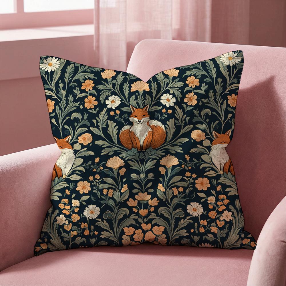 William Morris Art Fox Cushion Cover Multi-Scene Pillow Cover for Home & Car - Reversible, Soft & Durable for Daily Use