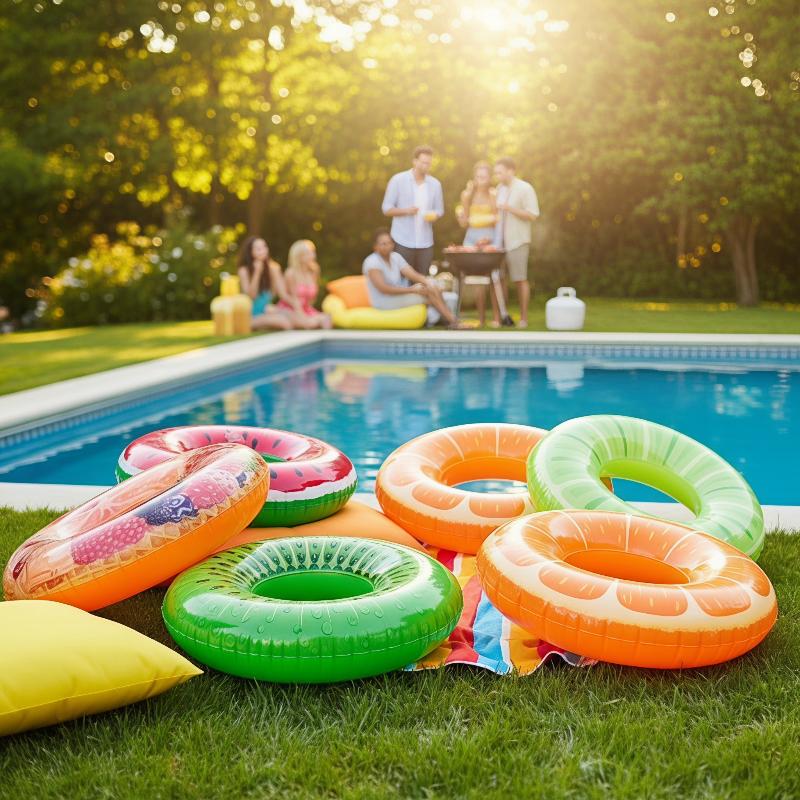 1Pcs Pool Float Fruit Inflatable Swim Ring Orange Tube Durable Pvc Float For Beach Lake Party Summer