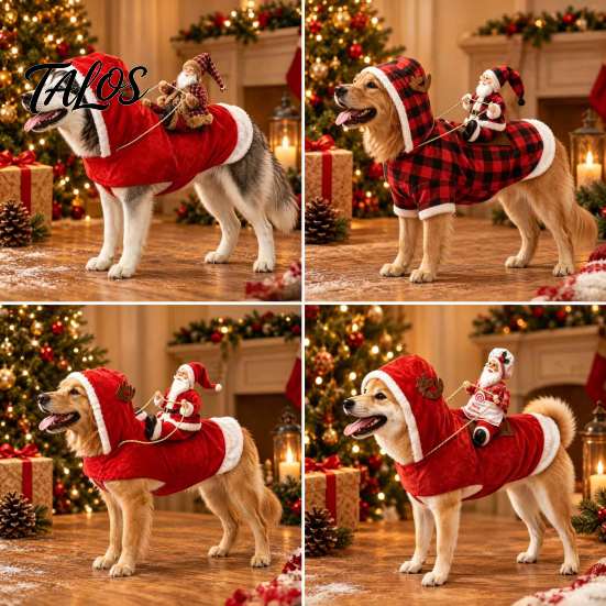 Funny Santa Claus Pet Suit Rider Dog Costume, Christmas Outfit with Adjustable Closure, Riding Costume Holiday Apparel for Puppies Small Large
