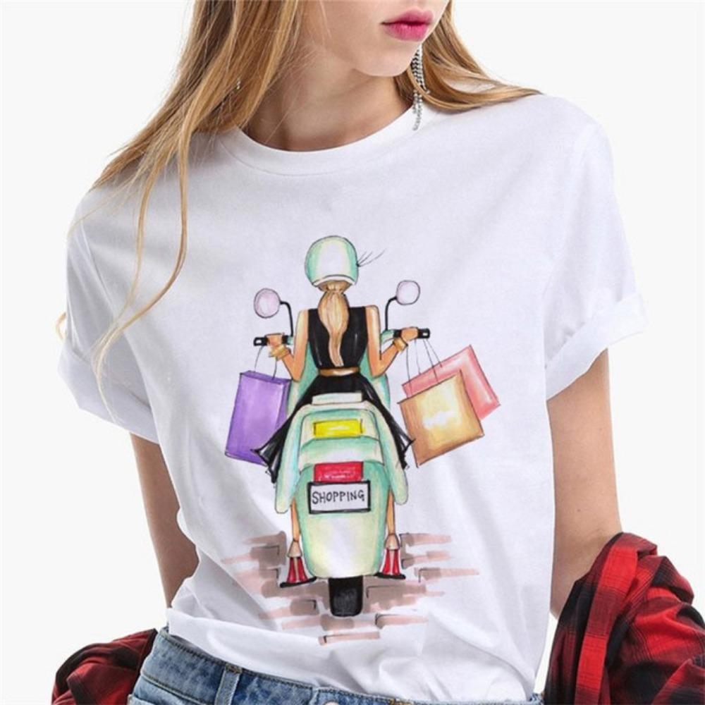 Paris Girl Europa und Amerika Mode Locker Ins Weißes Kurzarm-T-Shirt Damen Grafik-T-Shirts Harajuku Damenbekleidung