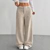 Corduroy-Textured Women's High-Waisted Wide-Leg Pants | Relaxed Fit Side Pockets & All-Season Comfort, Machine Washable Beige Trousers