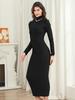 Hepburn Style Black Long-Sleeve Slimming Bandage Dress for Winter Women