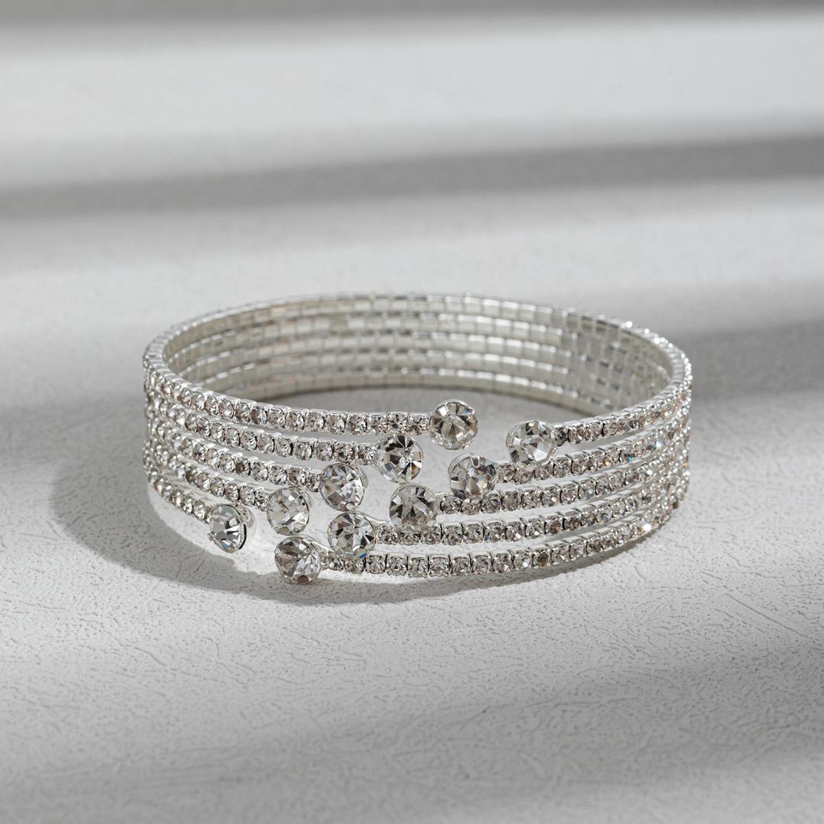 

Новые аксессуары для браслетов Модный браслет Эластичный браслет с бриллиантами Свадебный модный браслет 6CM серебряный