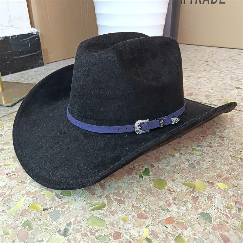 2026 Suede Cowboy Hat Leather Belt And Hat Color  New 58cm Cowboy Hat Suede Material Water Drop Top Men's and Women's Knight Hat