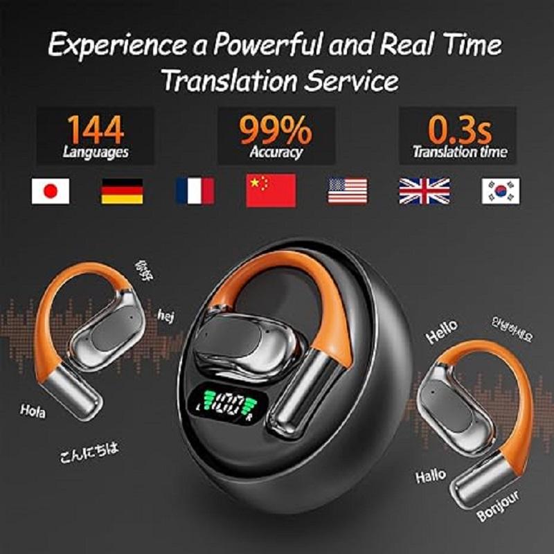 AI Translator Clip-on Headphones 144 Languages Real Time Two-Way Translation Earphones Stereo Sound Wireless Bluetooth Headsets