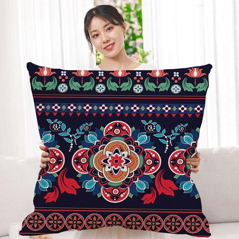 Double-Sided Bohemian Print Ethnic Style Pillow Cover Sofa Living Room Cushion Cover Geometric Pillow Square Pillowcase