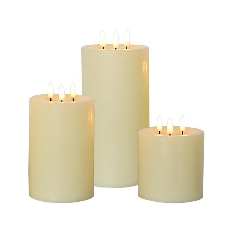 3-Pack 3 Wicks Flameless LED Candles Pillar Candle Real Wax LED Candle for Wedding Home Hotel Decoration Big LED Candle