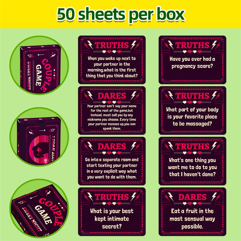 Sada pro párovou hru 50 karet Venkovní sport Noční Stolní hry Interaktivní hračky Karta s rekvizitami Otázka nebo Odpověď Pravda nebo Odvaha Anglická Hra