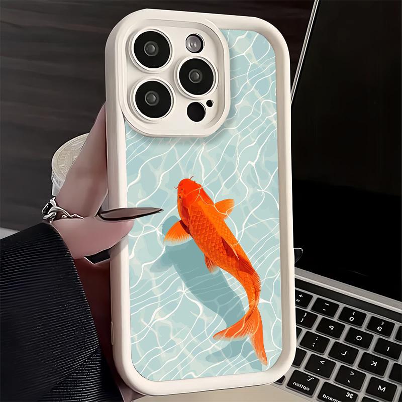 Phone Case for iPhone 17 Air 16E 15 16 Pro Max Golden Carp Lucky Koi Cover 14 Plus 13 12 Mini Soft Shell Silicone Fundas