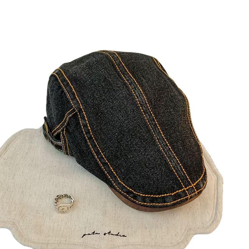 Wash and show a small face, wear a denim forward hat, women's spring and summer British wind forward hat, retro big head circumference hat