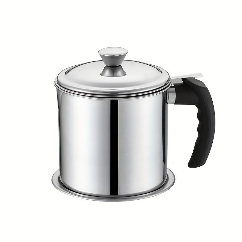 Stainless Steel Grease Keeper with Strainer - Oil Storage Pot with Lid and Safe Pouring Handle for Kitchen Cooking Oil Filtration and Storage