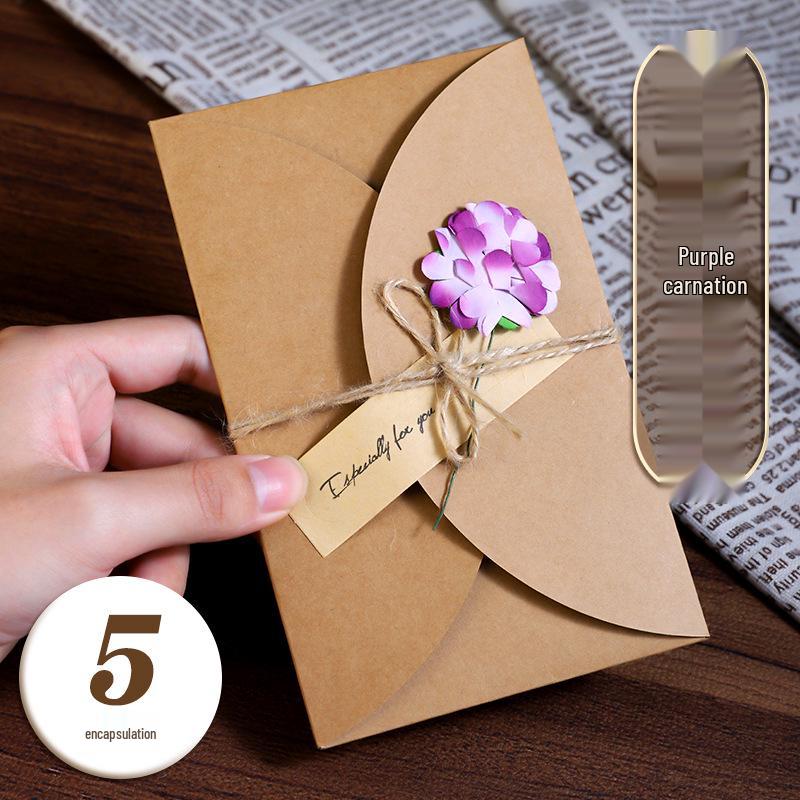 Handcrafted Retro Kraft Dried Flower Greeting Card for Birthdays & Father's Day