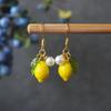 Czech glass lemon earrings Light weight fruit food earrings can love Kawaii earrings Pastoral earrings for her birthday present
