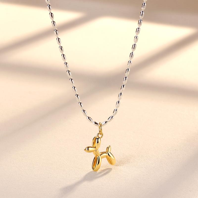 Balloon Dog Necklace Female Korean Niche Cute Exquisite High Design Sense Puppy Pendant Collarbone Chain