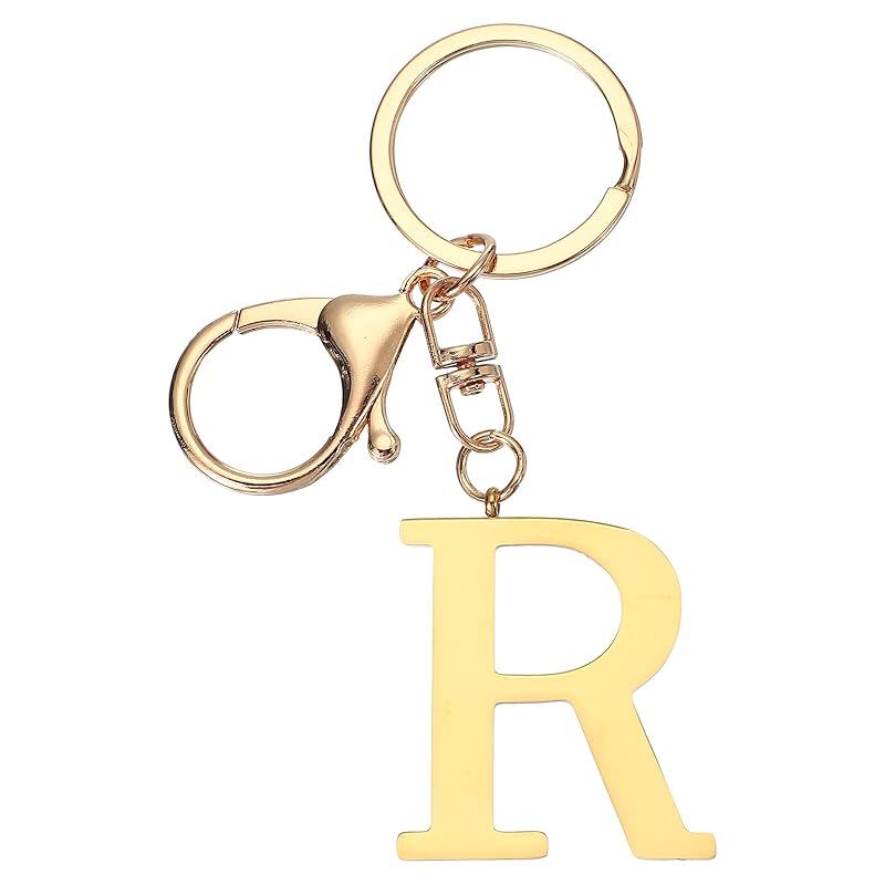 

[PATIKIL] initial letter key chain Alphabet A-Z Keychain Initial Keyring Cute Metal Alphabet Keyring key ring handbag backpack Golden (R)