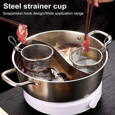 Lebensmittelsieb aus Edelstahl, feines Drahtgeflecht, Schlitzlöffel, Trichter, Hot Pot-Haken, Filtersieb mit Griff, Shabu-Shabu-Bratpfanne, Öl-/Wasserabtropffläche