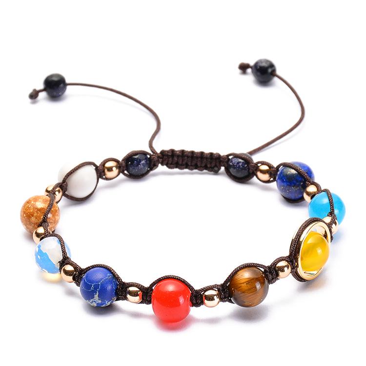 Bracelet en Pierre Agate Système Solaire: Design Galaxie Univers Réglable avec Huit Planètes