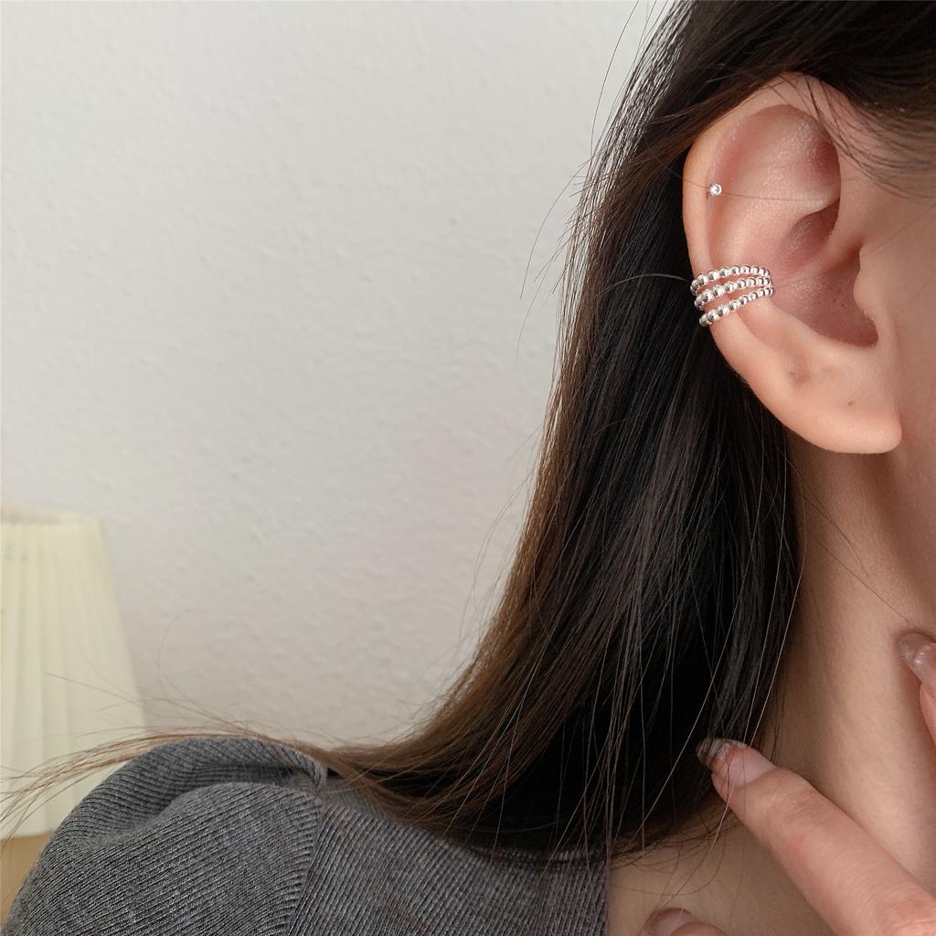 Fashion Retro Lace Round Beads Multi-layer Ear Clips for Women Without Ear Piercings Advanced Sense Niche Temperament, Ear Bone Clips