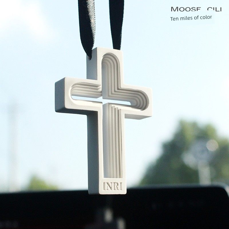 

Huilvtong Preferred Fragrant Stone Cross Car Aromatherapy Pendant Perfume New Car Interior Rearview Mirror Pendant White Hollow Cross (Free 10ml Essential Oil)