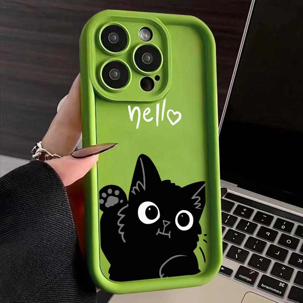 LZ11 cat Cute art design Silicone Phone Case for iPhone 11 13 14 15 16 Pro Max 7 8 16 Plus 12 mini XS Max XR Shockproof Back Cover