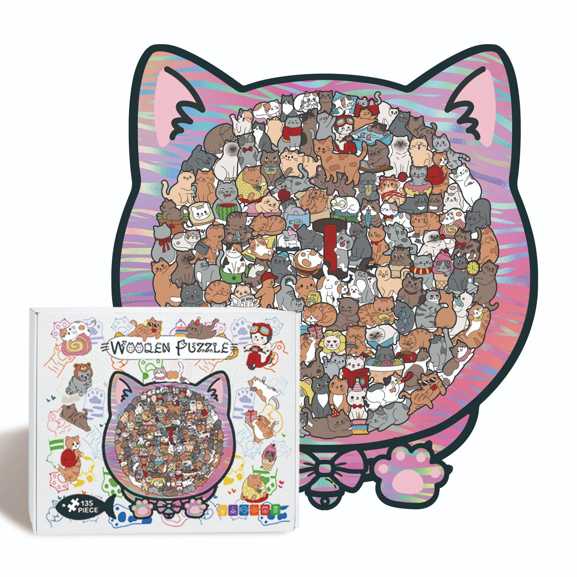 Cat Puzzle Toy Wooden Special-Shaped Puzzle Model Decompression Puzzle Handmade Puzzle