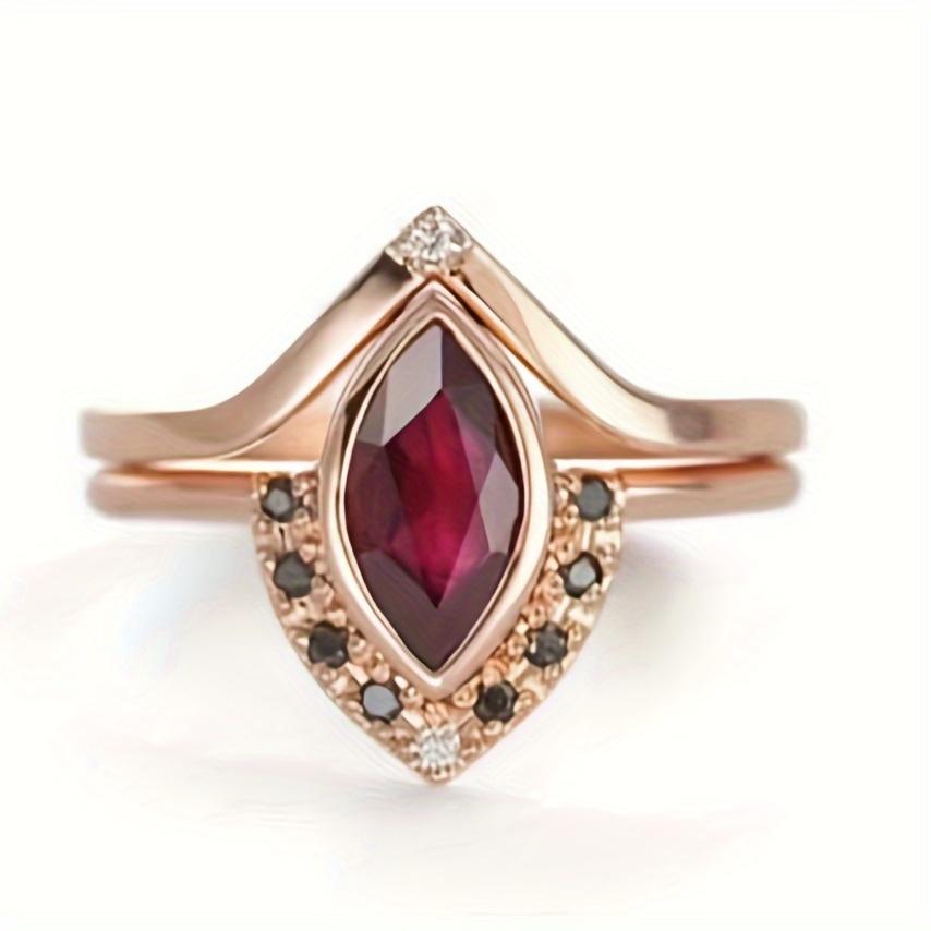 

Классические Элегантные Роскошные Кольца-стеки с Острым Красным Страстным Синтетическим Цирконом и V-образной Короной из Черного Синтетического Циркона Number 8 красный