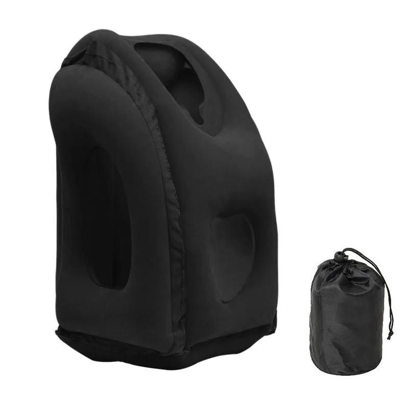 

New Pattern Inflatable Travel Pillow Portable Chin Support Neck Pillow for Airplane Car Bus Train Office Nap Rest Support Pillow 55*30*25cm чёрный