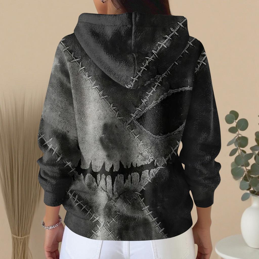 Mote for kvinner, avslappet genser, knappestrikkejakke med trykk, hettejakke