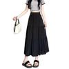 Women's High-Waist Drape Pleated A-Line Skirt - White Korean Style Midi with Hip-Covering Swing