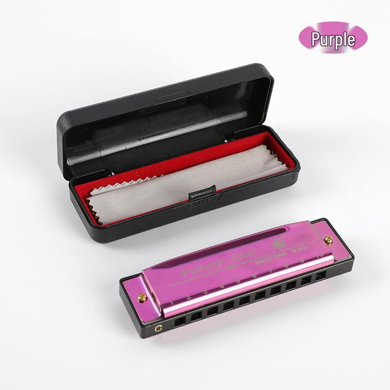Four-Color Beginner 10-Hole Blues Harmonica in ABS Box