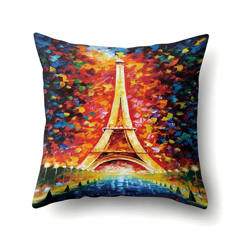 Polyester Pillow Cover Home Printed Pillow Cover Retro Tower European Building Cushion Cover Car Cushion Cover