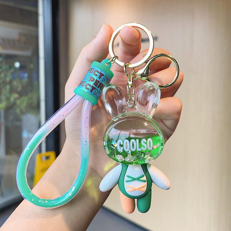 

Очаровательный акриловый брелок с пересыпающимся песком в виде кролика, милый аксессуар для пар, для ключей от машины или сумки, подарок зелёный