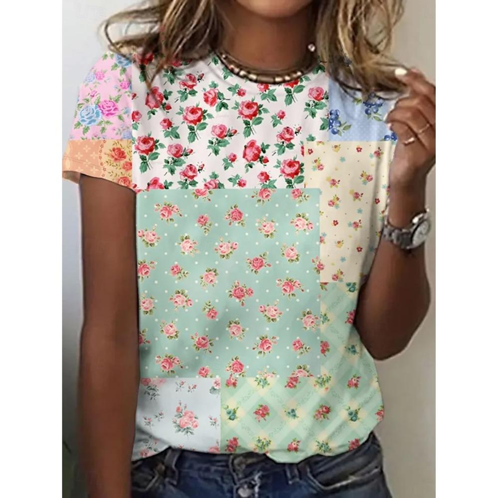 Tricou pentru femei, cu flori frumoase, imprimat 3D, tricou cu mânecă scurtă, topuri, imprimeuri 3D, cămașă cu gâtul în formă de O, îmbrăcăminte casual de vară pentru femei.