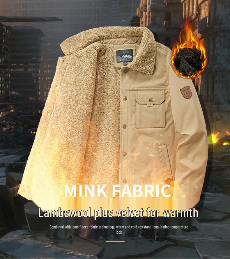 Men's Winter Lamb Wool Lined Casual Jacket - Warm, Middle-Aged Style, Plus Velvet Thickness