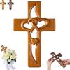 Hand-Carved Intertwined Hearts Wooden Cross, Hanging Hand Carved Marriage Cross