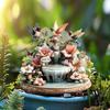 Hummingbird Fountain Garden Stake, 2D Acrylic Flowers And Hummingbirds Yard Art Stake, Waterproof Outdoor Fountain Garden Decoration for Lawn Planter