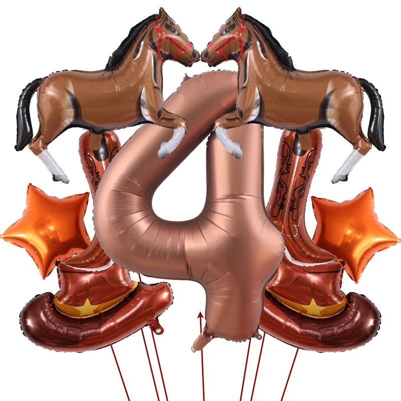 9pcs Western Party Balloons Horse Boots Balloons Wild West Cowboy Rodeo Themed Birthday Party Bachelor Party Farm Decorations