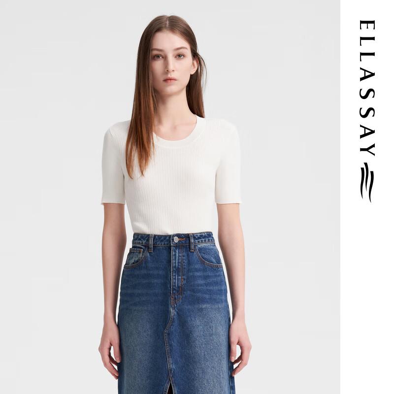 ELLASSAY Women's 2024 Summer Simple Slim Fit Round Neck Knit Top