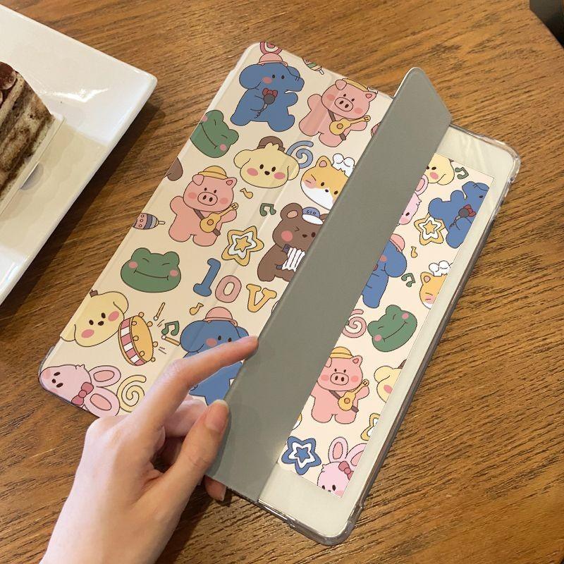 Für iPad Air6 Hülle Niedliches Lustiges Tiermuster iPad Dreifach faltbare TPU Hülle für gen9 gen8 gen7 10.2 2018/17 6. 5. 9.7 mit Stifthalter